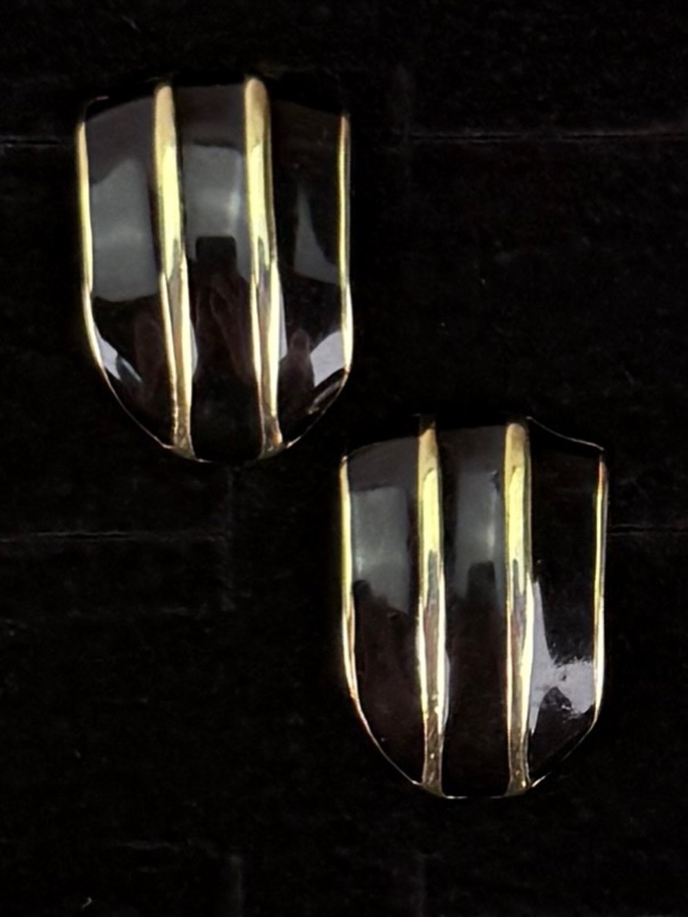 Vintage black aged goldtone, pierced earrings
